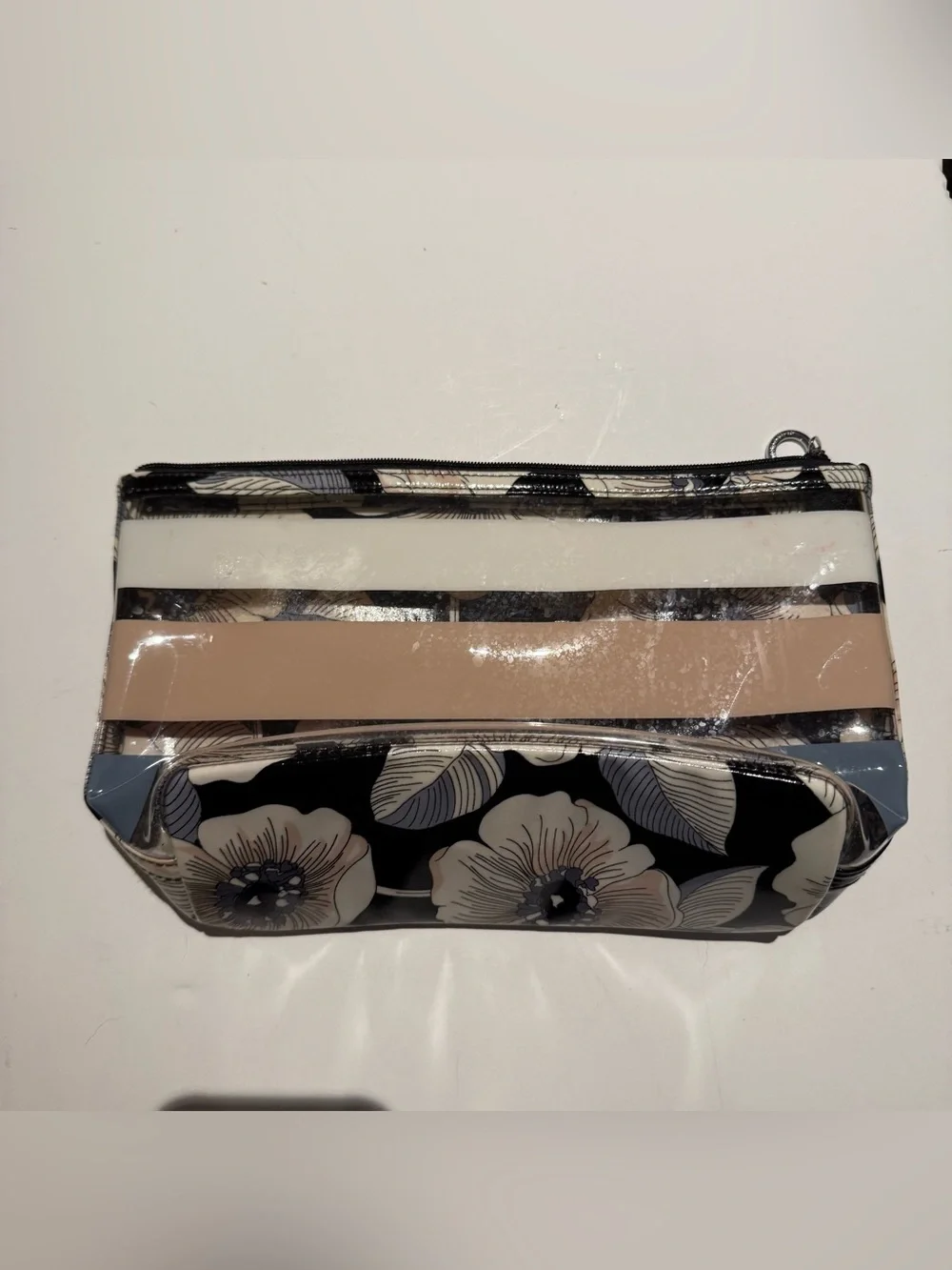 Vera Bradley Striped Floral Cosmetic Pouch - Black, Cream & Beige